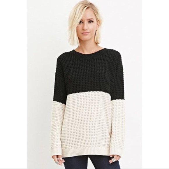 *SOLD* F21 Waffle Knit Color Block Chunky Sweater - Picture 1 of 10